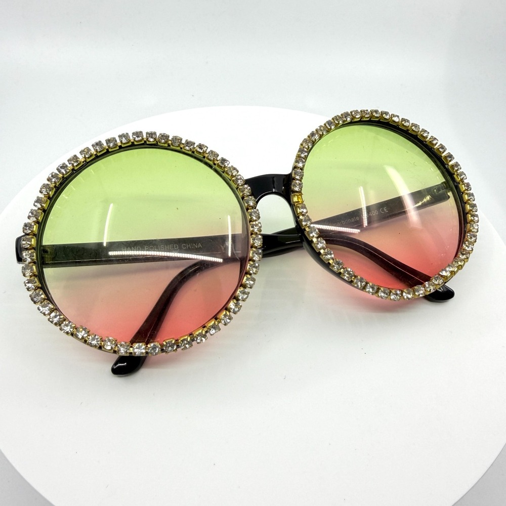 Y2K Oversized Round Rhinestone Sunglasses Ombre Tinted Boho Festival